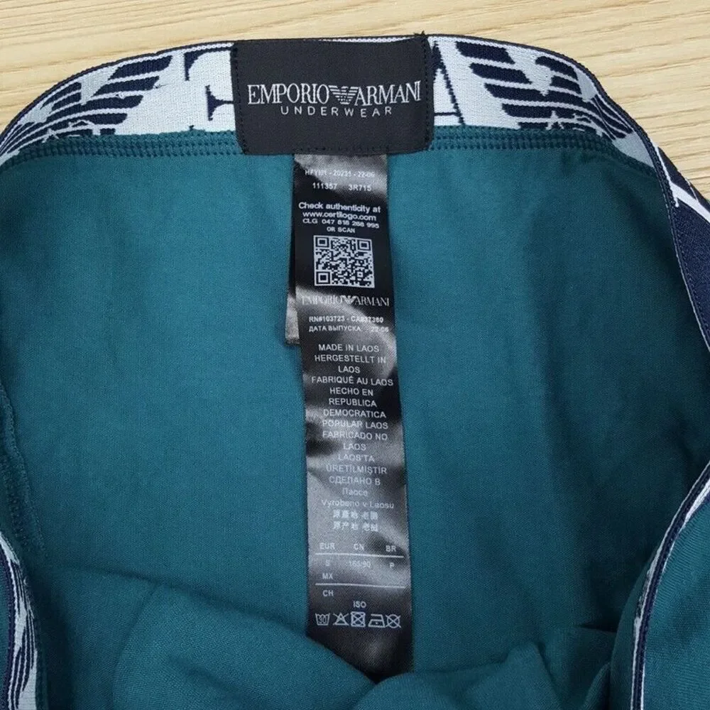 EMPORIO ARMANI Mens Boxer Briefs Small Teal Blue Stretch Logo